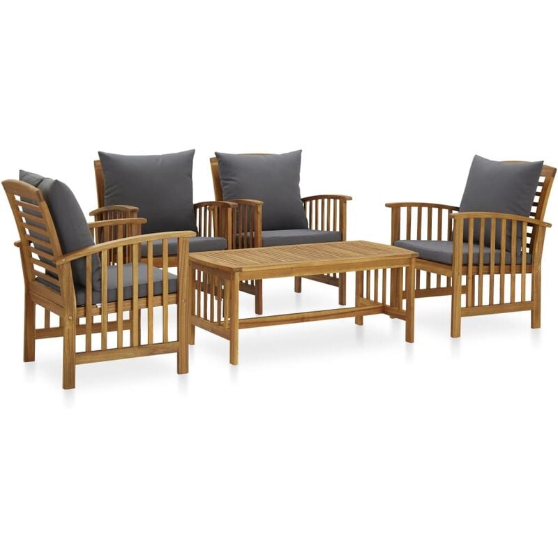 

Juego muebles de jardín y cojines 5 piezas madera maciza acacia - Marrón