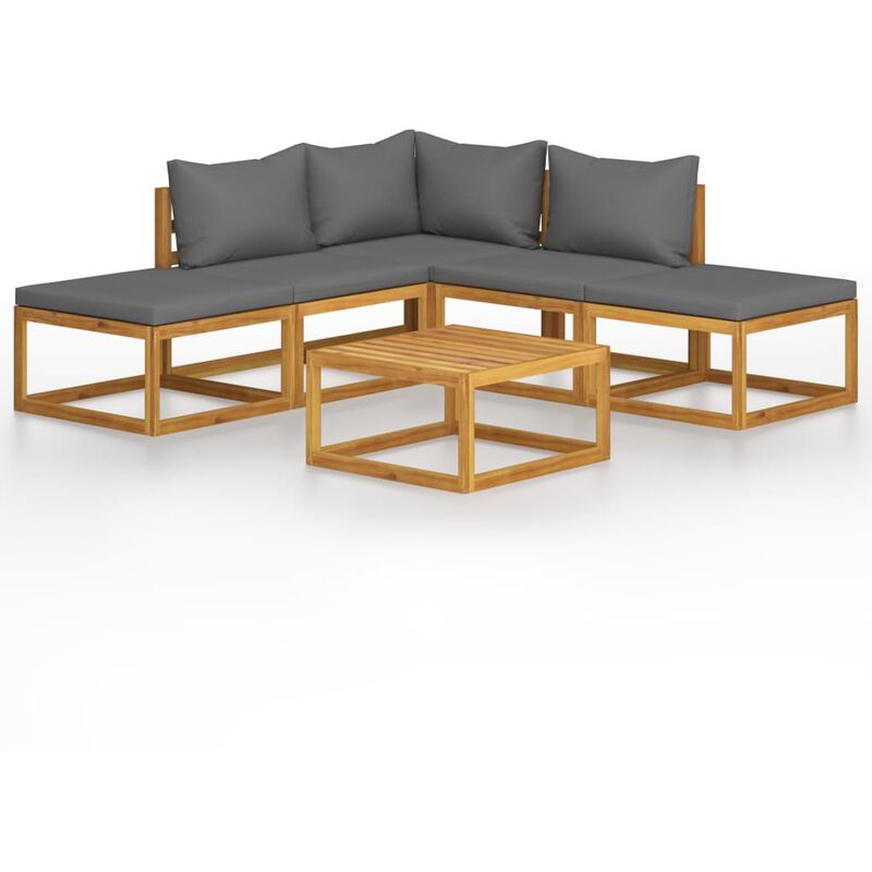 

Youthup - Juego muebles de jardín y cojines 6 piezas madera maciza acacia - Gris