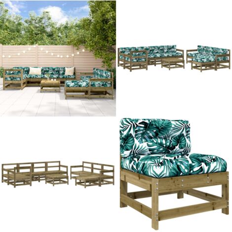 Juego muebles jardín 10 pzas y cojines madera pino impregnada - Sofás de exterior - Cojines de jardín