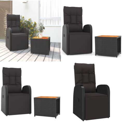 Juego muebles jardín 2 pzas madera acacia ratán sintético negro - Sillas de jardín - Mesas de jardín