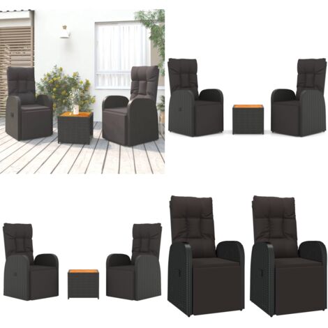 Juego muebles jardín 3 pzas madera acacia ratán sintético negro - Muebles de jardín - Sillas de jardín