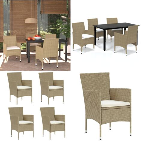 Juego muebles jardín 5 pzas con cojines ratán sintético beige - Comedor exterior - Muebles de jardín