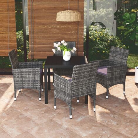Juego muebles jardín 5 pzas con cojines ratán sintético gris