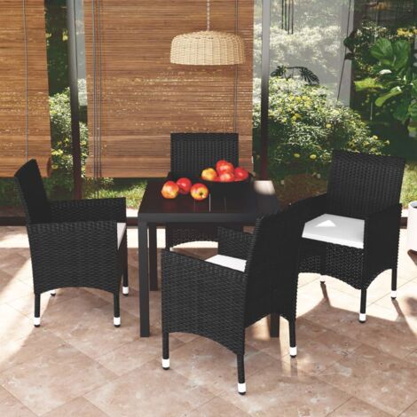 Juego muebles jardín 5 pzas con cojines ratán sintético negro vidaXL