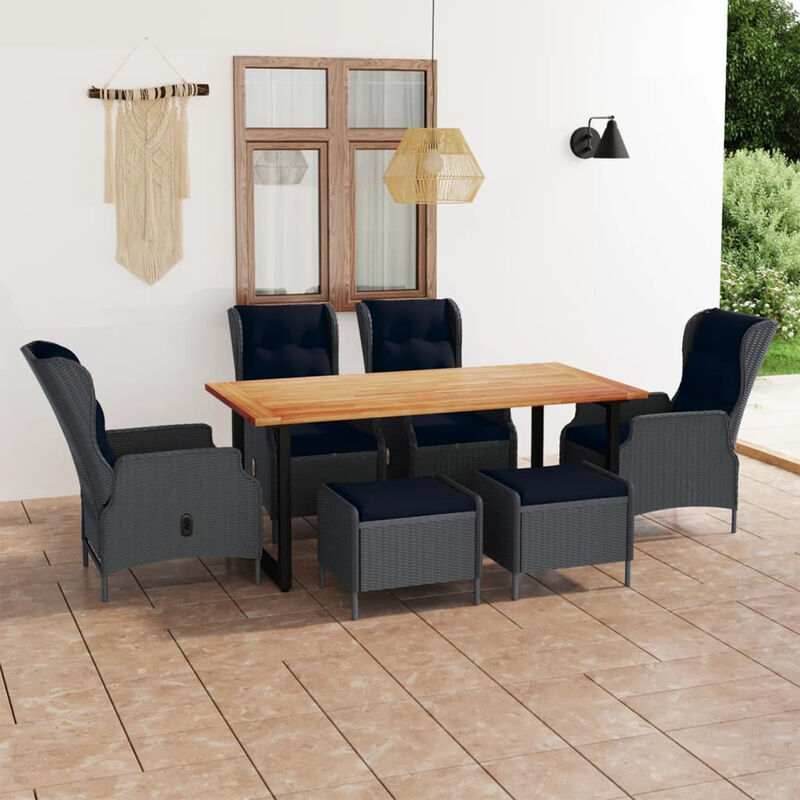 

Juego muebles jardin 7 pzas cojines ratan sintetico gris oscuro