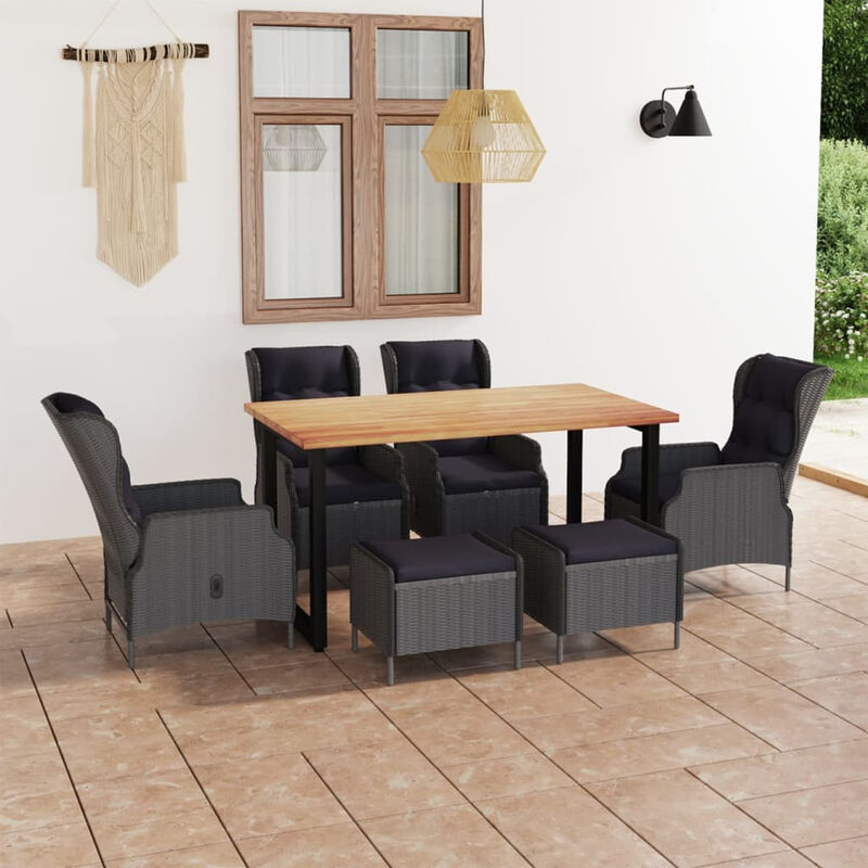 

Juego muebles jardin 7 pzas cojines ratan sintetico gris oscuro