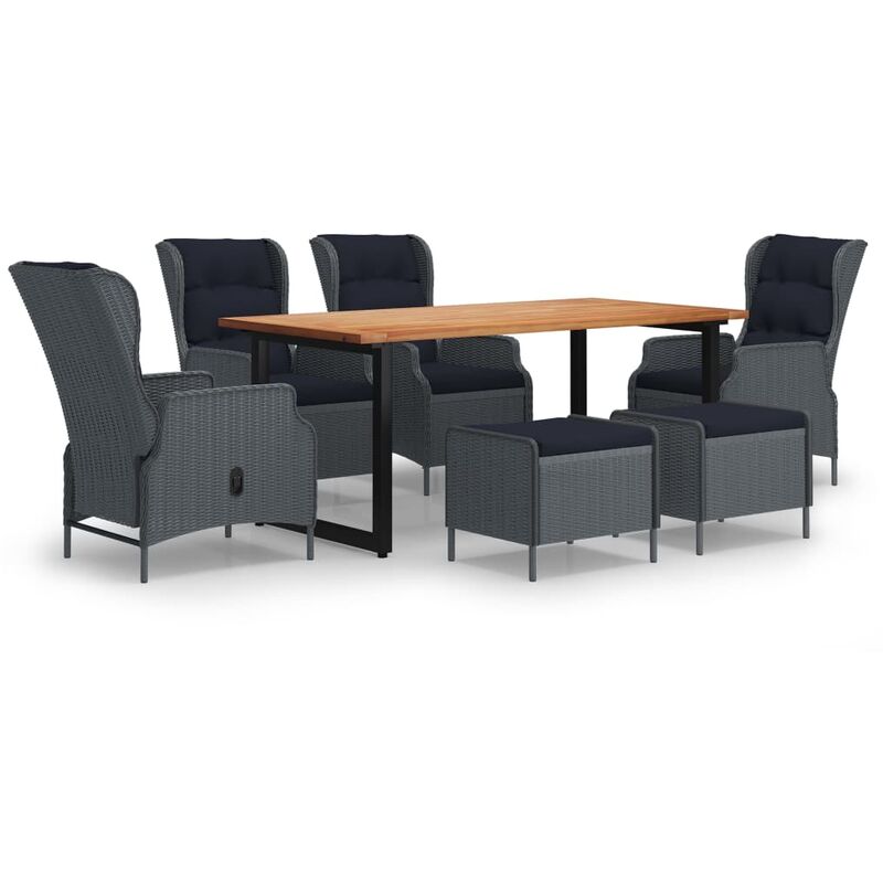 

Juego muebles jardín 7 pzas cojines ratán sintético gris oscuro