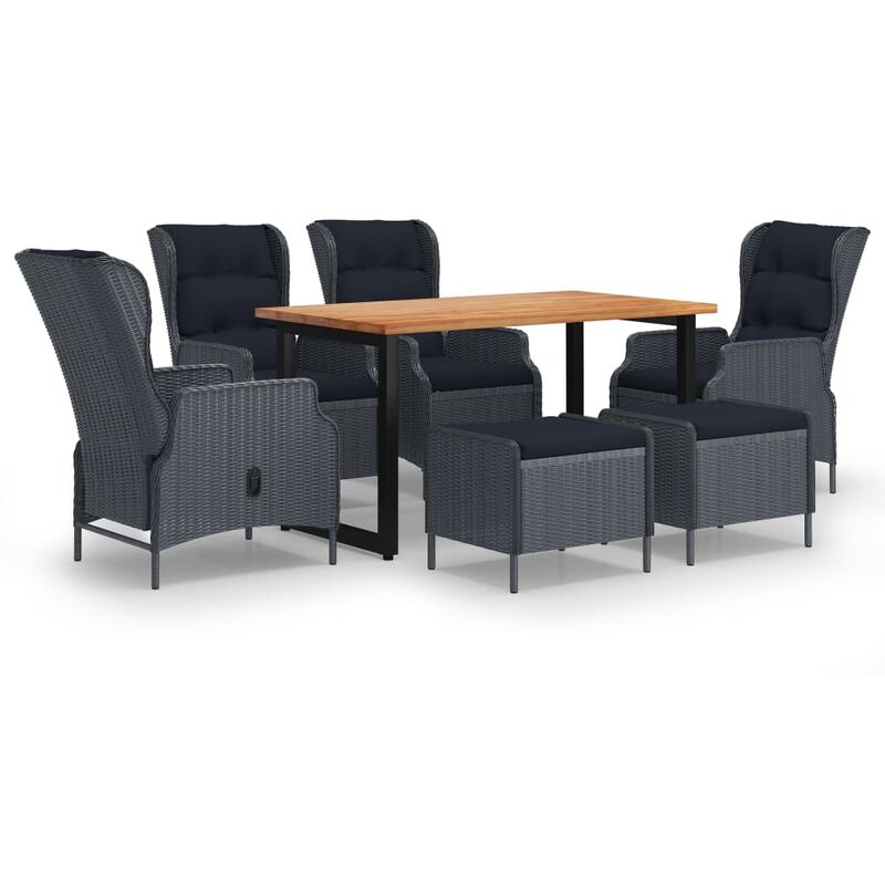 

Juego muebles jardín 7 pzas cojines ratán sintético gris oscuro