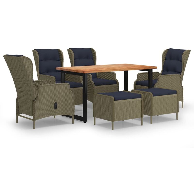 

Juego muebles jardín 7 pzas con cojines ratán sintético marrón