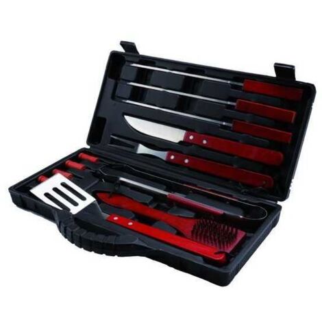 Juego para barbacoa Sandrigarden 12 piezas con mango de madera y acero inoxidable, estuche