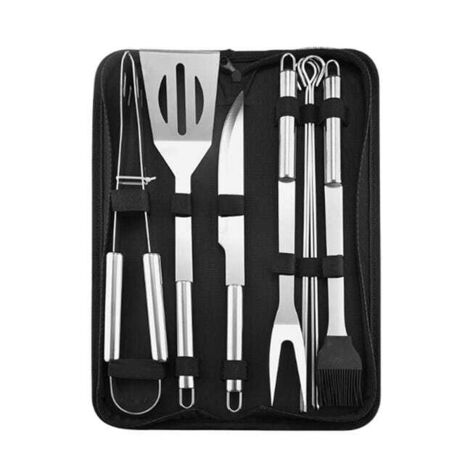 Juego portátil de utensilios para barbacoa con bolsa de transporte - Listo para una parrillada inolvidable - Juego de 9 piezas