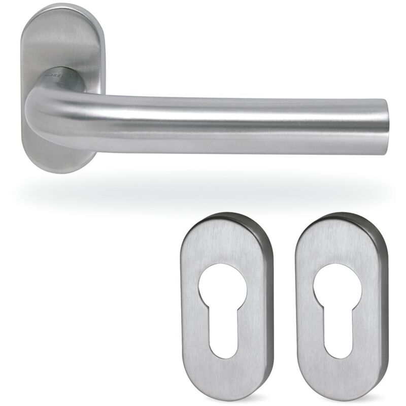 

Juego Roseta Oval Con Muelle Modelo Hera Inox Con Boca - Inox Mate
