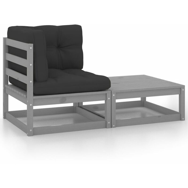 

Juego salón jardín 2 pzas con cojines madera maciza pino gris