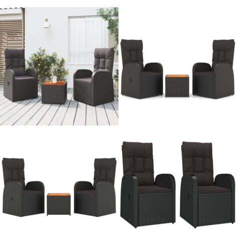 Juego salón jardín 3 pzas madera acacia ratán sintético negro - Muebles de exterior - Sillas de jardín