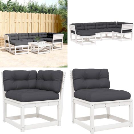 Juego sofás jardín 6 pzas con cojines madera maciza pino blanco - Muebles de exterior - Sofás de exterior