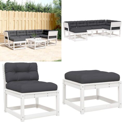 Juego sofás jardín 6 pzas con cojines madera maciza pino blanco - Muebles de exterior - Sofás de exterior