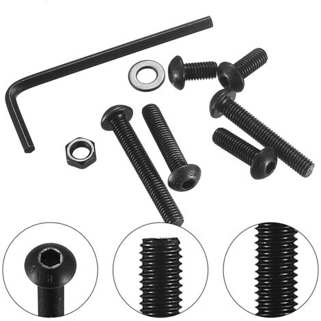 Juego surtido de 328 tornillos de cabeza abombada y tuercas con arandela, llave hexagonal, acero al carbono negro.