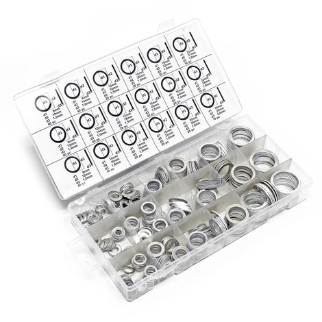 Juego surtido de arandelas de aluminio 450 piezas en práctico maletín de plástico