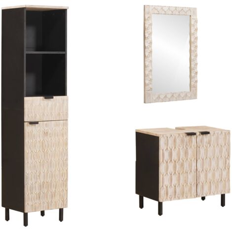Juegos de Baño 3 pcs Acabado de Lavado Madera de mango maciza