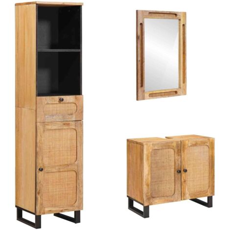 Juegos de Baño con cajón 3 pcs Natural Madera de mango maciza