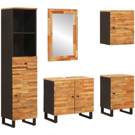 Juegos de Baño con cajón 5 pcs Natural Madera de mango maciza