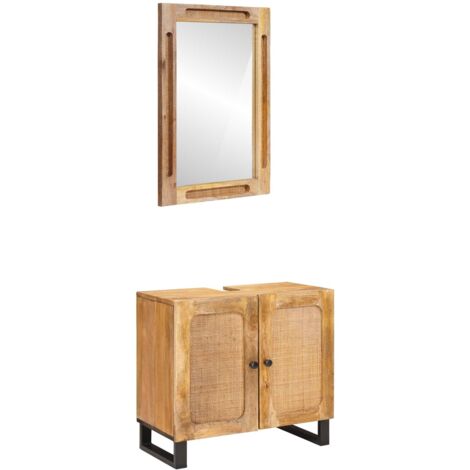 Juegos de Baño con puerta 2 pcs Marrón Madera de mango maciza