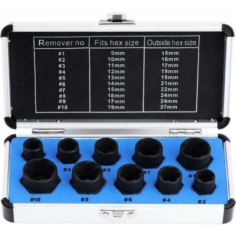 Juegos de llaves de vaso, extractores de tuercas, extractores de pernos dañados de 9-19 mm (10 unidades)