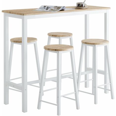 WOLTU Set Mesa de Bar y 2 uds Taburete de Bar Muebles Cocina Mesa de Bistro  Silla de Comedor para Salon Estructura de Metal MDF 120x40x100cm Blanco