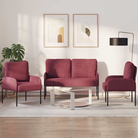 Juegos de sofás con cojín 3 pcs Rojo vino 115 x 56 x 80 cm