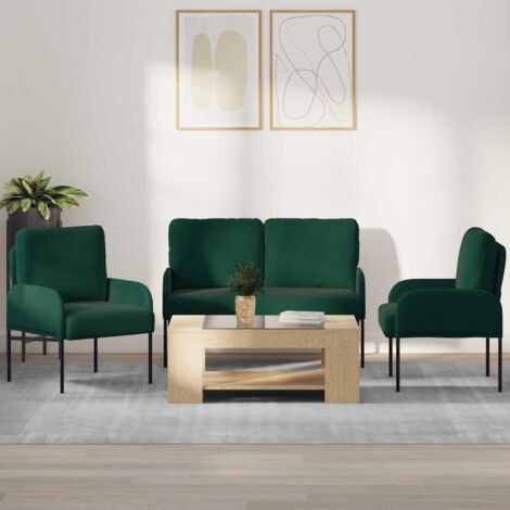 Juegos de sofás con cojín 3 pcs Verde oscuro 115 x 56 x 80 cm