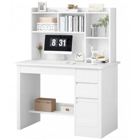 MUVU Jugend-Computertisch Loft weiß mit Regal, Regalböden und Schubladen