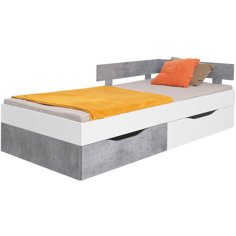 Jugendbett 120x200cm in Beton weiß SEATTLE-133