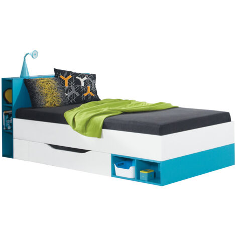 Jugendbett 90x200cm in weiß mit türkis MIJAS-133