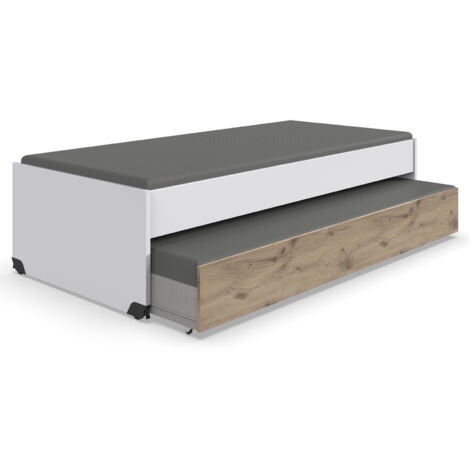 Jugendzimmer-Bett mit 90x200 cm Liegefläche in weiß mit Eiche, mit Bettschublade NOLI-43