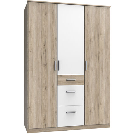 Jugendzimmer Kleiderschrank JOHANNESBURG-43 in Eiche Nb. mit weiß, B/H/T: ca. 135/199/58 cm