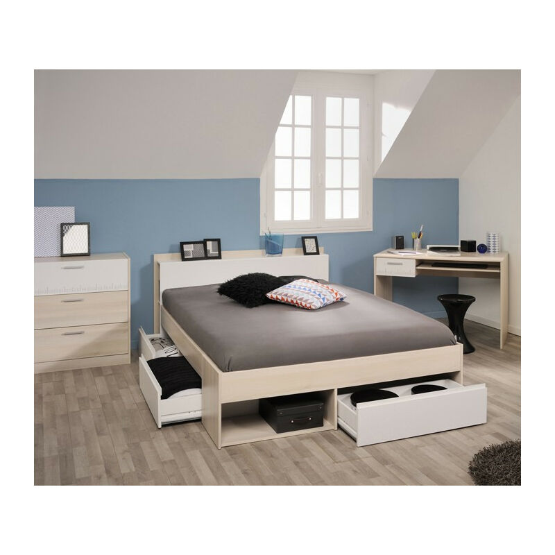 Jugendzimmer Most 3-tlg. inkl. Kommode + Funktionsbett + Schreibtisch beige - weiß - Parisot