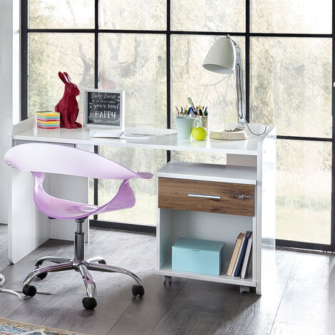 Jugendzimmer Schreibtisch Set JOHANNESBURG-43 in weiß mit Eiche Nb., B/H/T: ca. 124/77/70 cm