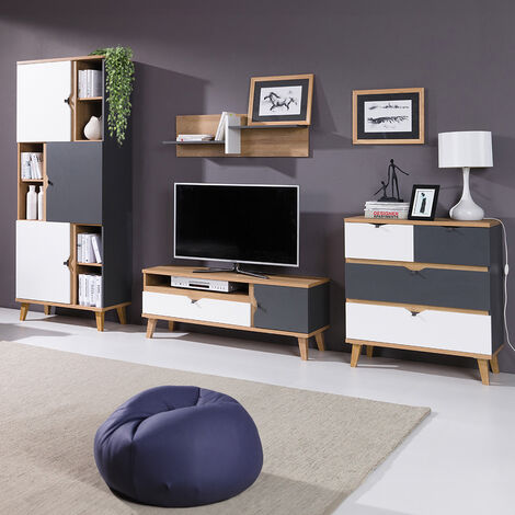 Jugendzimmer Set 4-teilig MARIBOR-132 mit TV Board in Eiche mit weiß, graphit