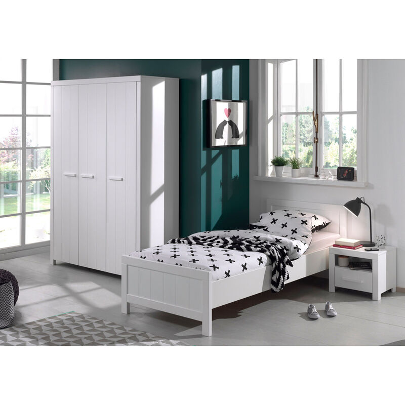 Jugendzimmer Set CANNES-12, weiß lackiert, Einzelbett, Nachttisch & Kleiderschrank 3-trg