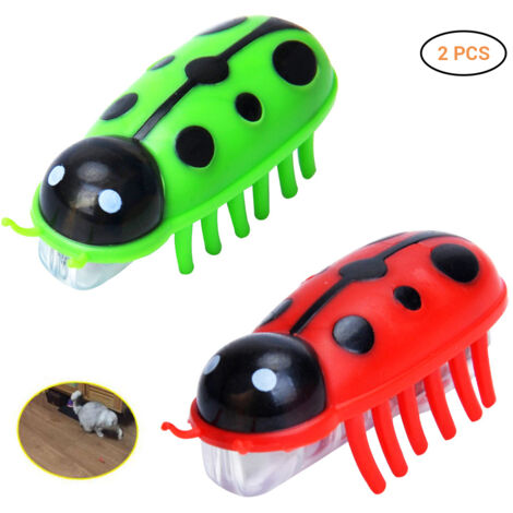 Juguete automático para gatos con 2 insectos motorizados (verde y rojo) – material no tóxico – movimiento y entretenimiento – pilas AG13 incluidas
