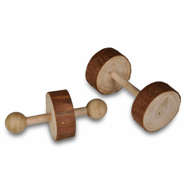 

Juguete de madera con dos mancuernas de 9 cm para roedores.
