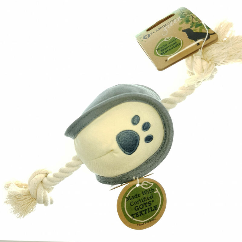 

Juguete de pelota y cuerda. Diversión natural. Tamaño ø 8 x 33 cm. para perros.