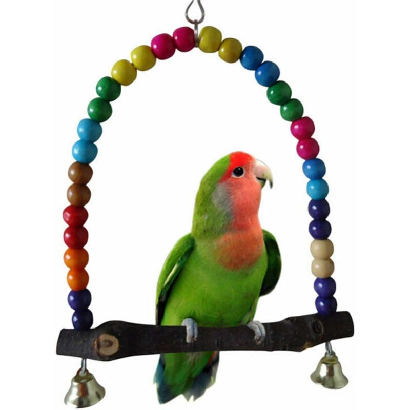 

Abcrital - Juguete de pájaro de madera, columpio de loro incluye campanas de cuentas de madera, columpio elegante columpio colgante de periquito de
