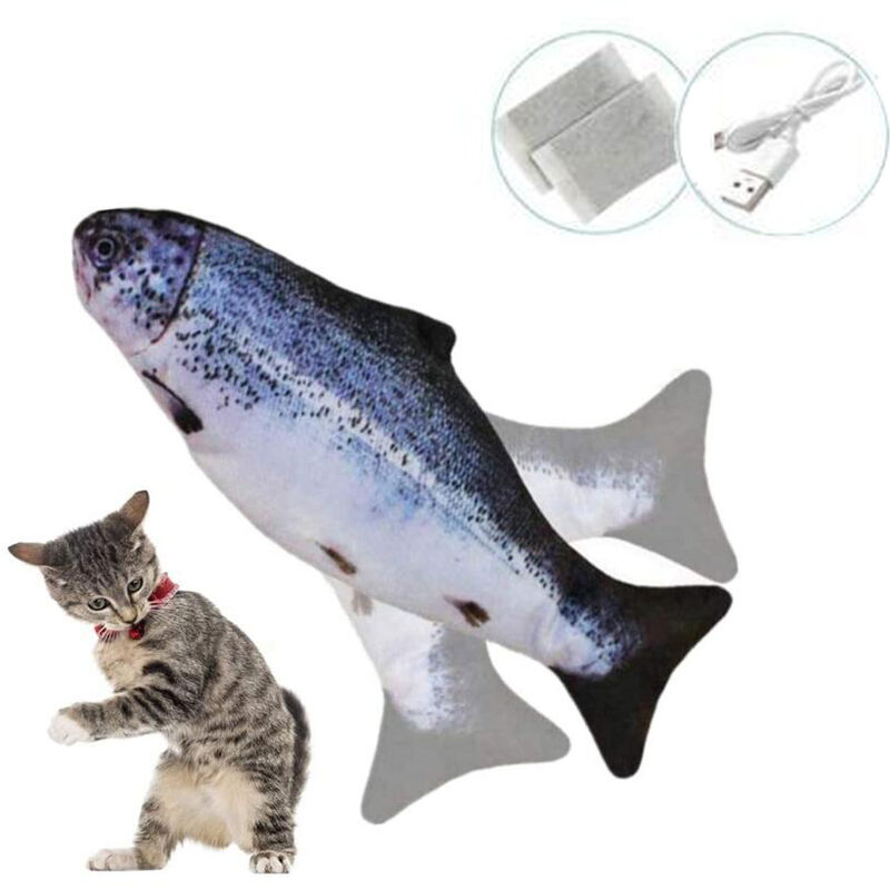 

Abcrital - Juguete eléctrico para peces, juguete interactivo para gatos Juguete eléctrico de felpa USB Juguete para gatos Kicker con hierba gatera