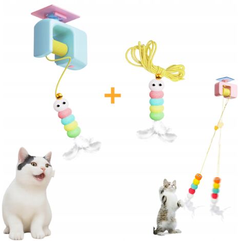 Juguete interactivo para gatos: oruga con pluma, para montar en el marco de la puerta.