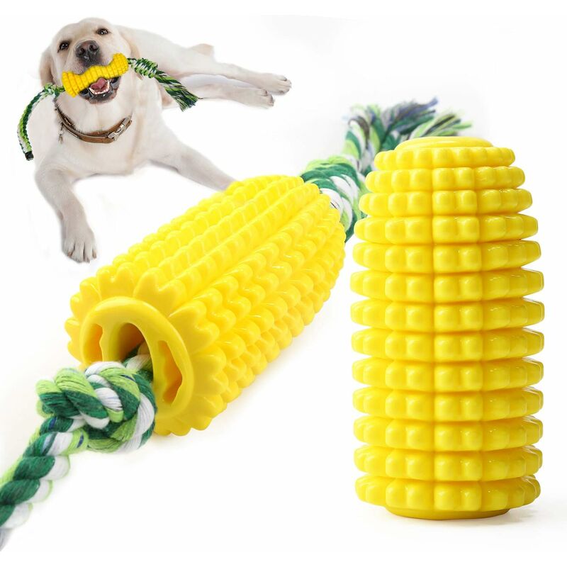

Juguete masticable de goma maciza para perros con cepillo de dientes para perros en forma de maíz de cuerda