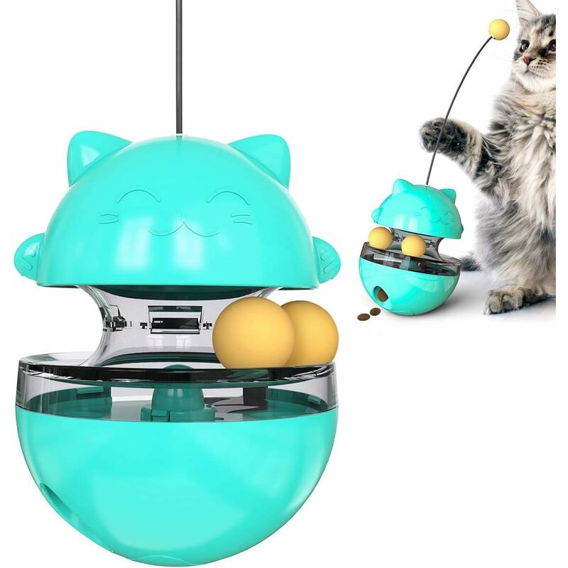 

Zqyrlar - Juguete para gatos 4 en 1, Bola interactiva para gatos con doble bola, Gato interactivo, Dispensador de comida para gatos fácil de limpiar,