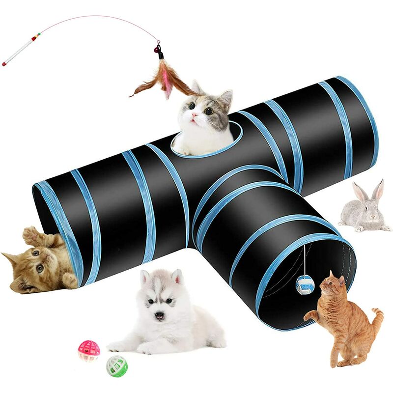 

Juguete para gatos con manguera flexible de 3 vías, túnel de conejo, adecuado para gatos, cachorros, conejos, conejillos de indias, juguetes para