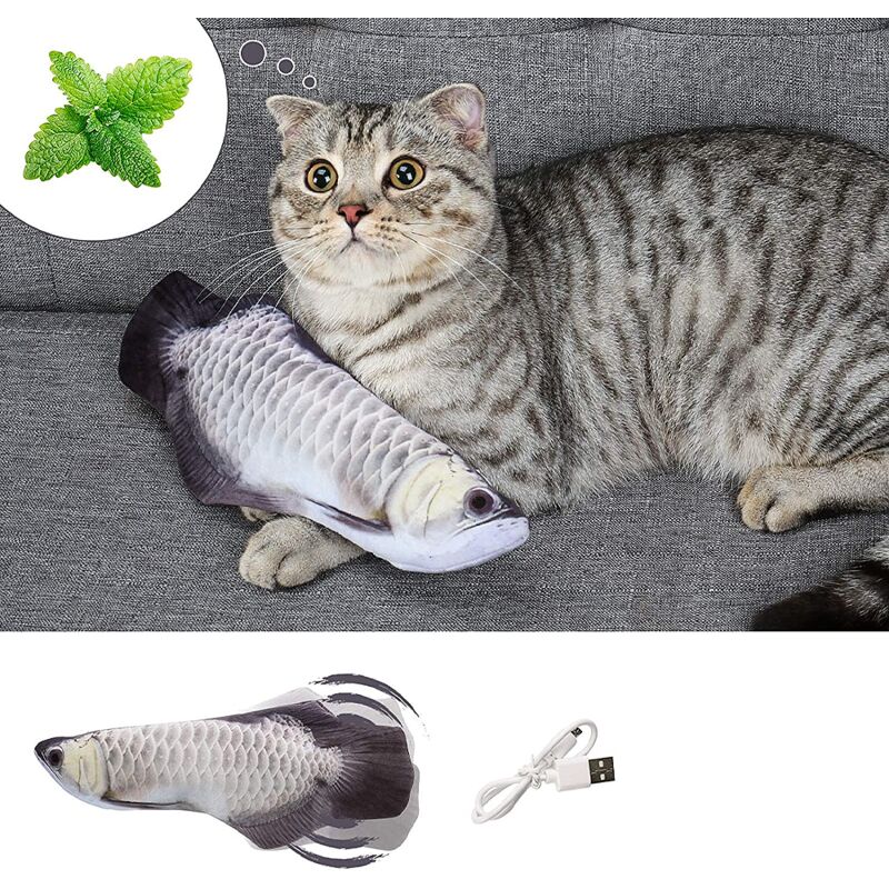 Juguete para gatos, juguete eléctrico interactivo para peces, juguete para en movimiento, juguete para masticar de peluche de 28 cm, con hierba ⋆ petmascotas.es