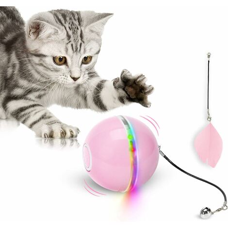 Juguete Para Gatos MINKUROW, Pelota De Juguete Con Luz Led, Hierba Gatera, Campana De Anillo Y Pluma, Rotación Automática Mejorada De 360 Grados Y Juguete Interactivo Para Gatos Con Carga Usb, Para Ma